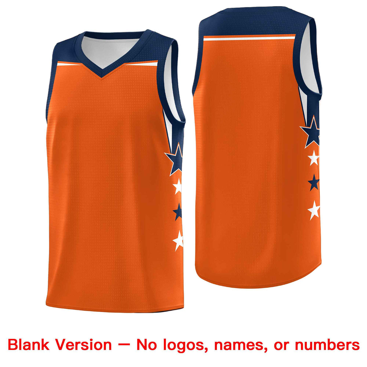 Custom Youth Basketball Uniform Orange Navy Two Tone Side Star Personalized Team Jersey