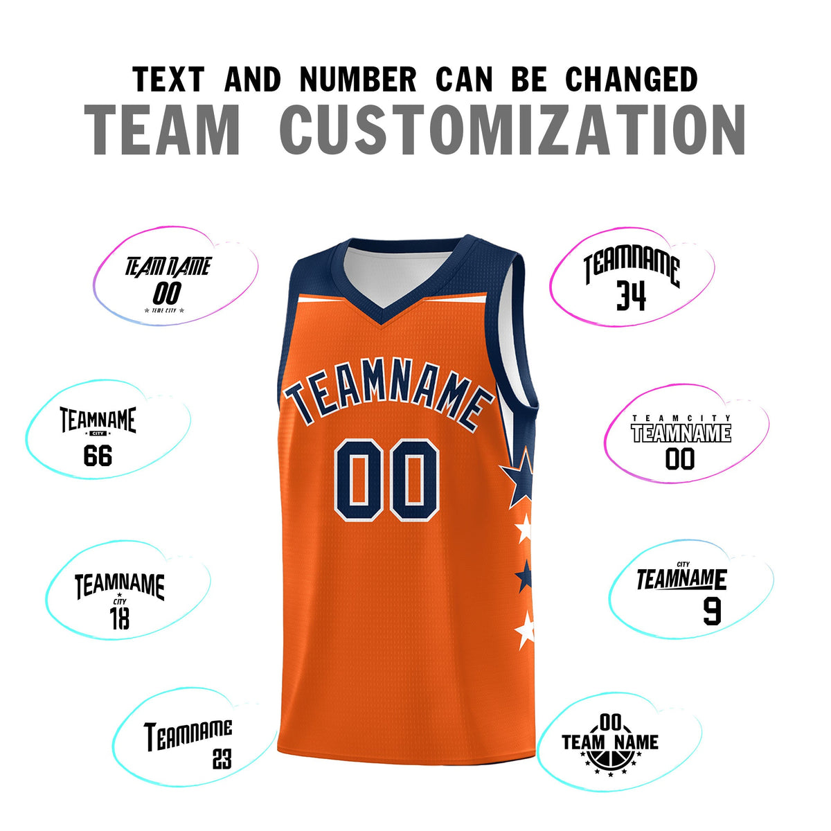 Custom Youth Basketball Uniform Orange Navy Two Tone Side Star Personalized Team Jersey
