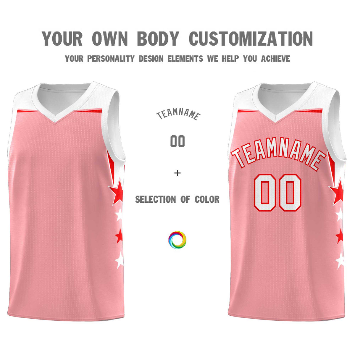 Custom Youth Basketball Uniform Light Pink White Two Tone Side Star Add Name Number & Logo