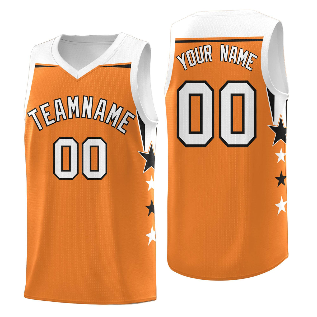 Custom Youth Basketball Uniform Gold Orange White Two Tone Side Star Add Name Number &amp; Logo