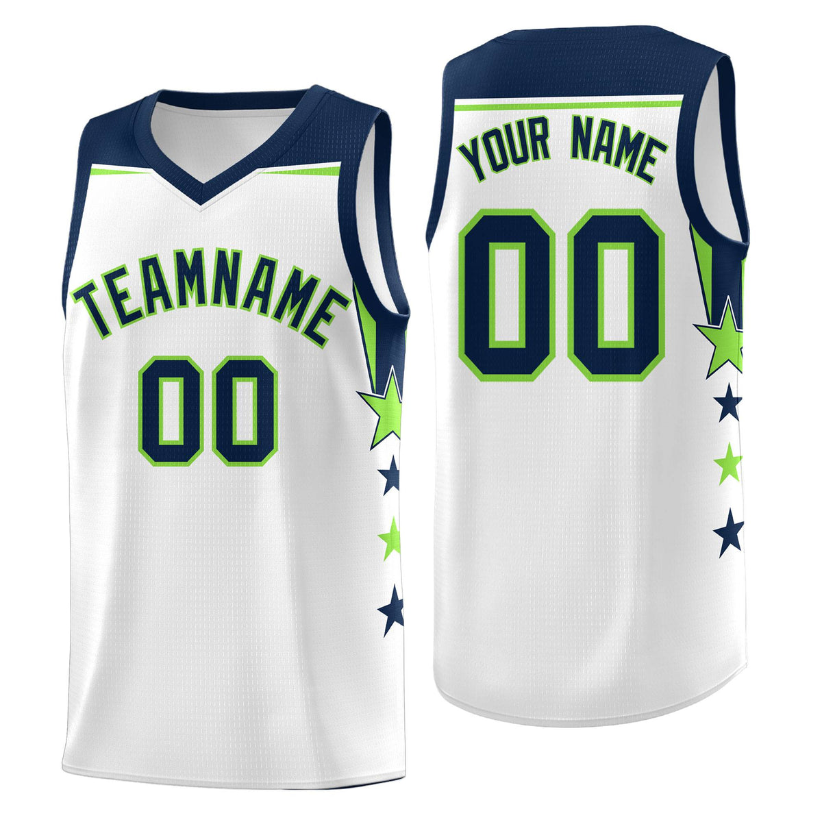 Custom Youth Basketball Uniform White Navy Two Tone Side Star Color Block Team Jersey