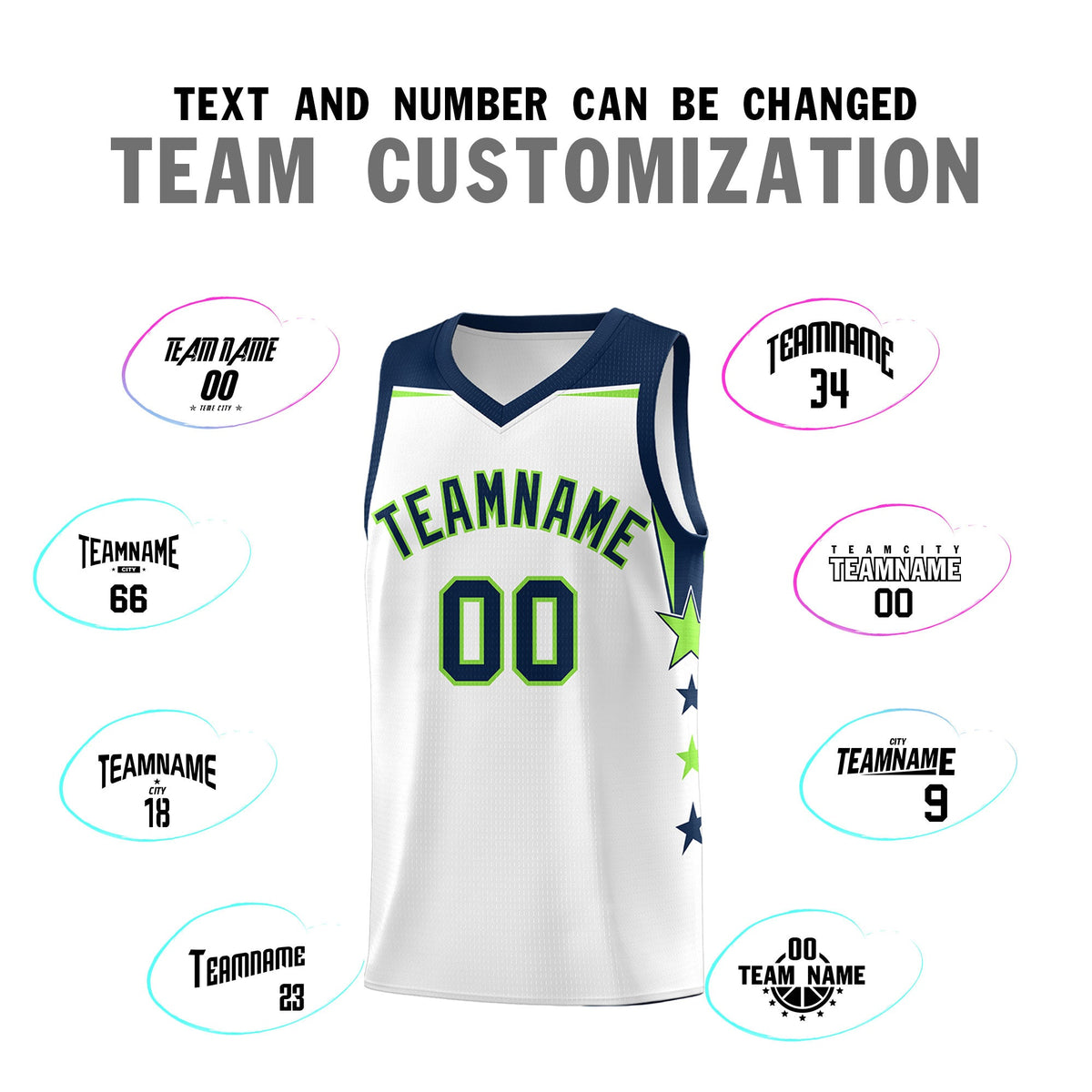 Custom Youth Basketball Uniform White Navy Two Tone Side Star Color Block Team Jersey
