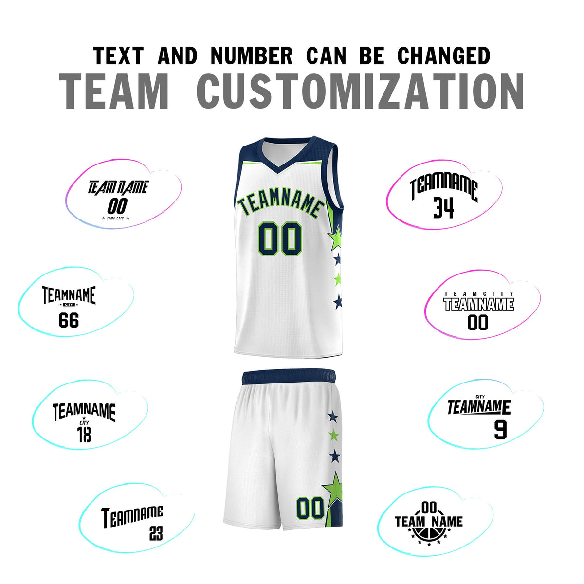 Custom Youth Basketball Uniform White Navy Two Tone Side Star Color Block Team Jersey