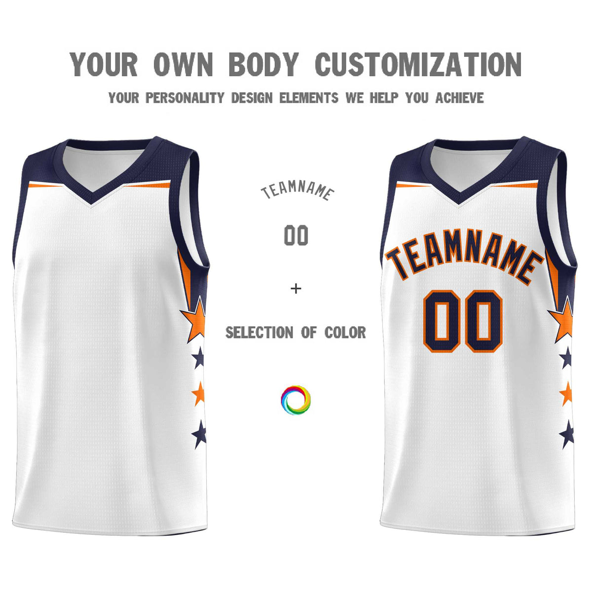Custom Youth Basketball Uniform White Navy Two Tone Side Star Add Name Number &amp; Logo