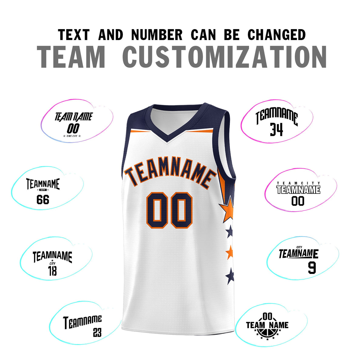 Custom Youth Basketball Uniform White Navy Two Tone Side Star Add Name Number &amp; Logo
