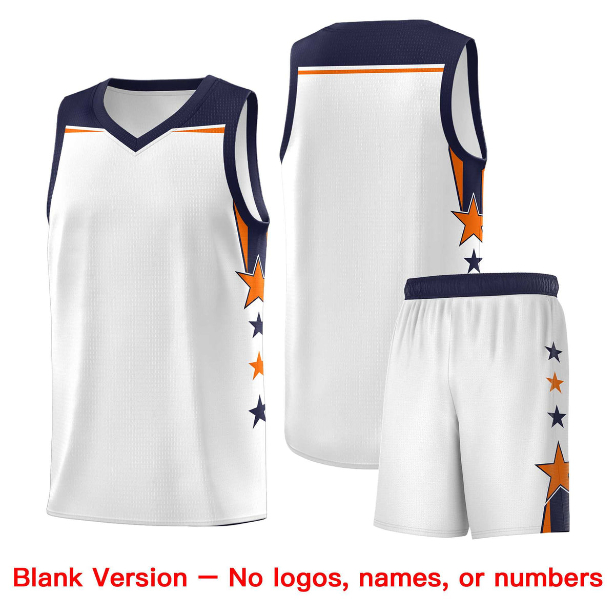 Custom Youth Basketball Uniform White Navy Two Tone Side Star Add Name Number &amp; Logo