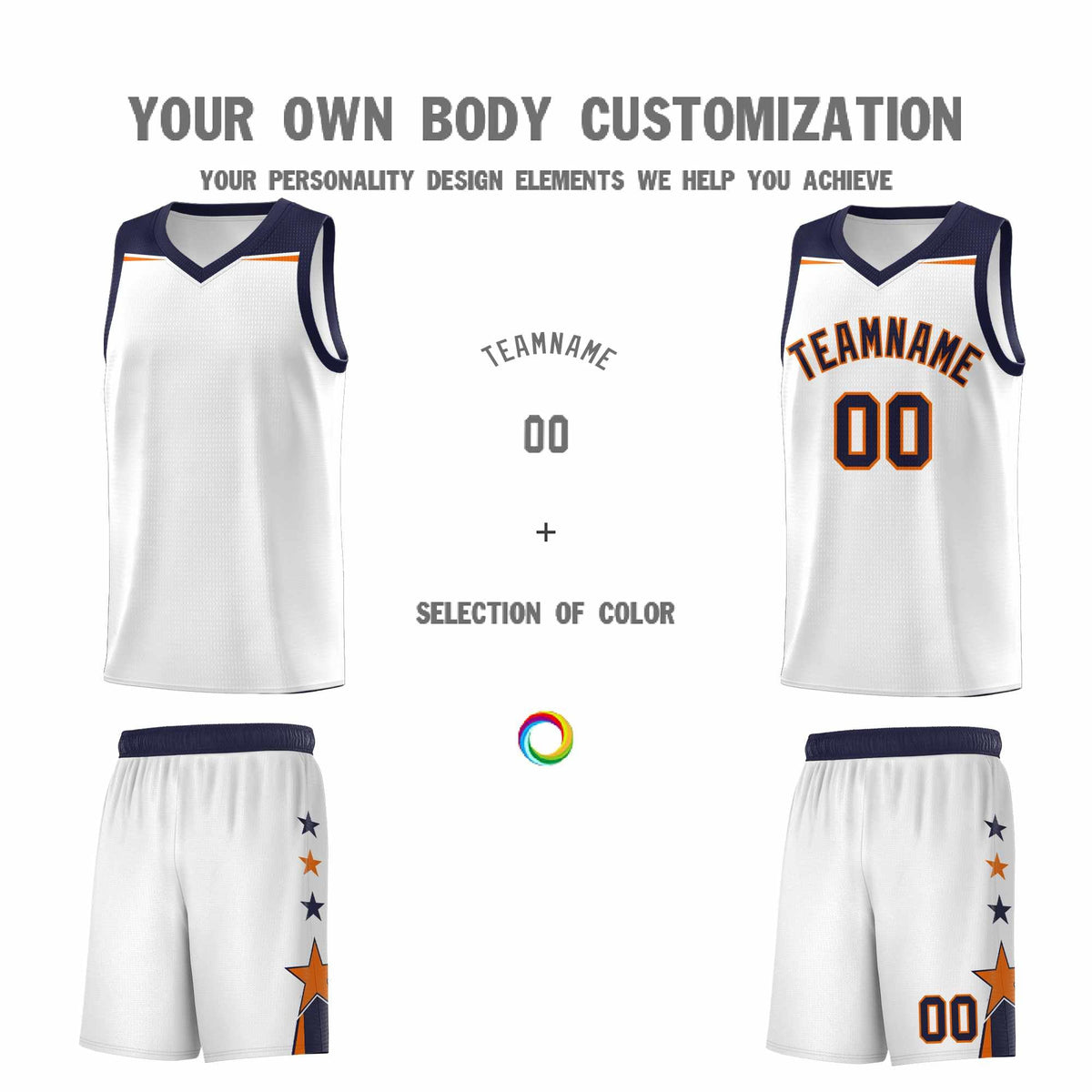 Custom Youth Basketball Uniform White Navy Two Tone Side Star Add Name Number &amp; Logo