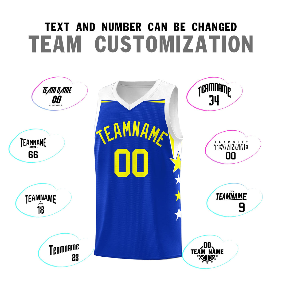 Custom Youth Basketball Uniform Royal White Two Tone Side Star Personalized Team Jersey