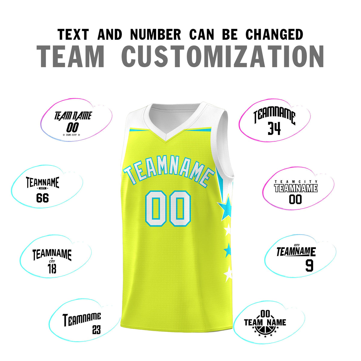 Custom Youth Basketball Uniform Fluorescent Green White Two Tone Side Star Personalized Team Jersey