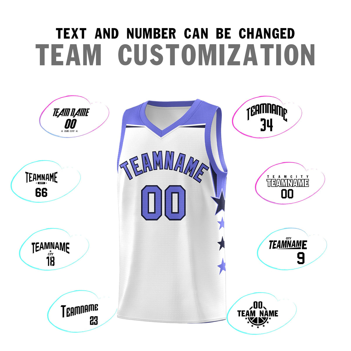 Custom Youth Basketball Uniform White Purple Two Tone Side Star Add Name Number &amp; Logo