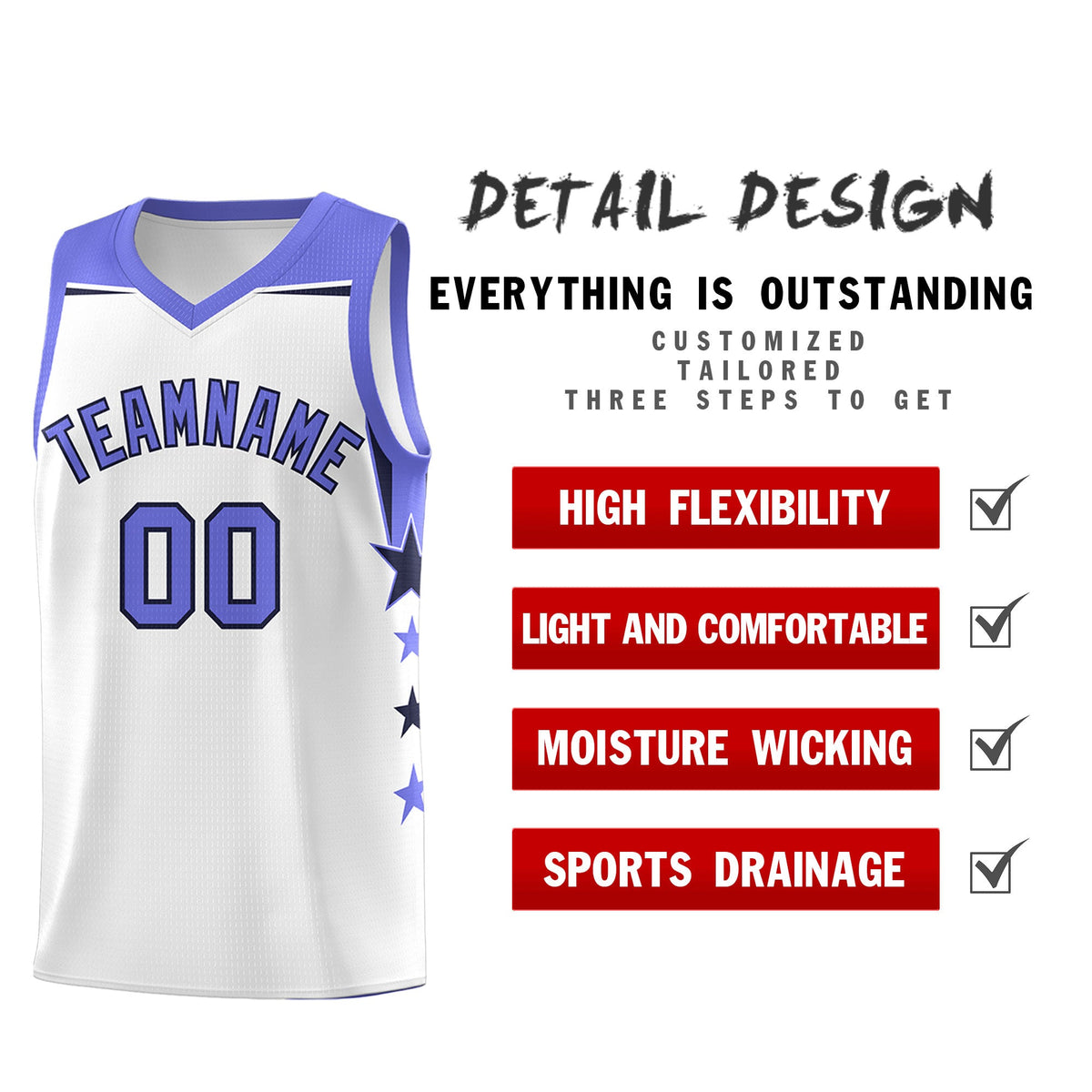 Custom Youth Basketball Uniform White Purple Two Tone Side Star Add Name Number &amp; Logo