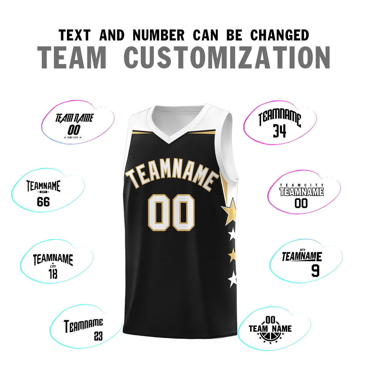 Custom Youth Basketball Uniform Black White Two Tone Side Star Personalized Team Jersey
