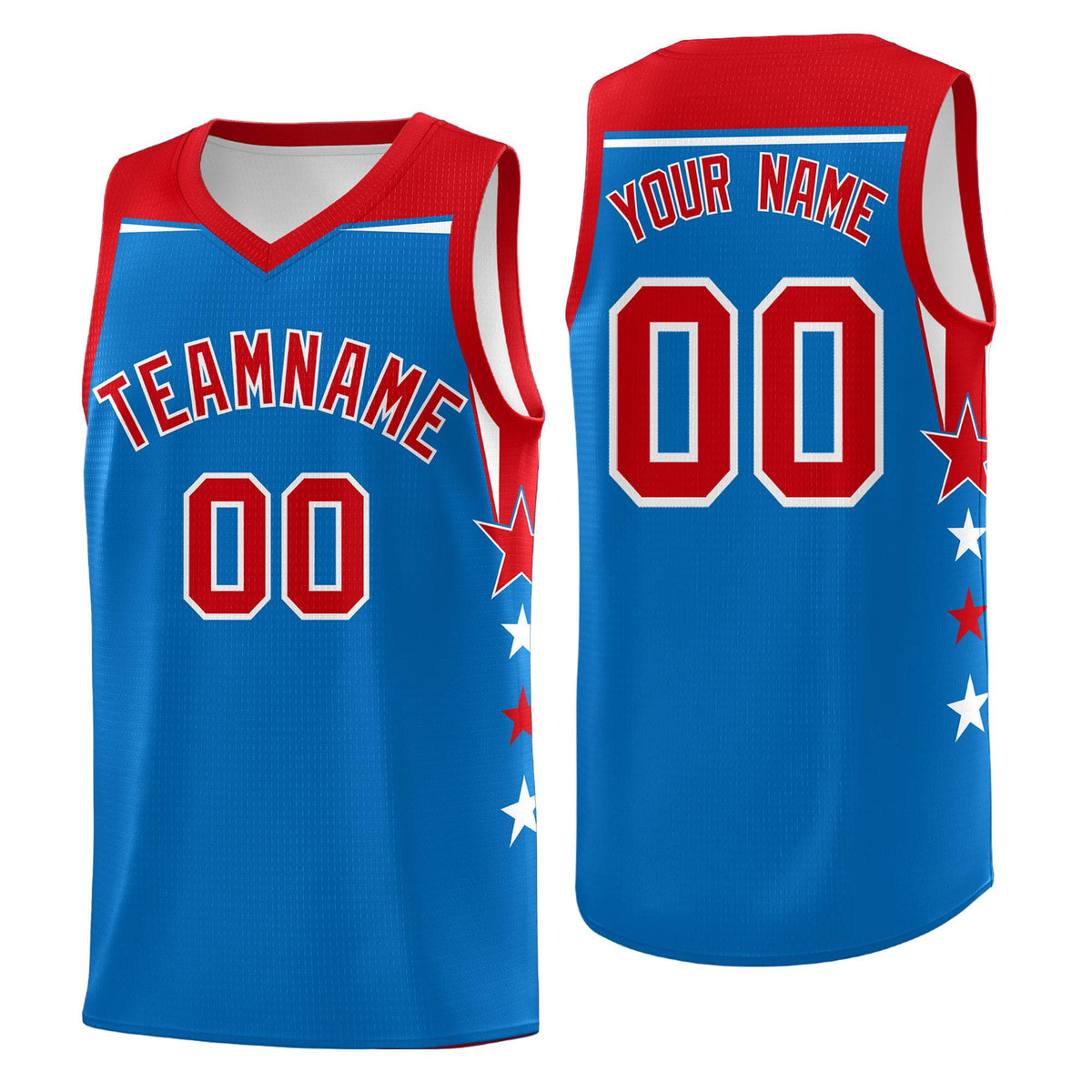 Custom Youth Basketball Uniform Royal Red Two Tone Side Star Color Block Team Jersey