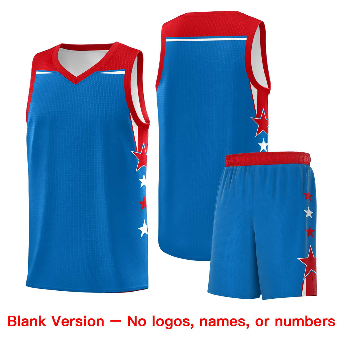 Custom Youth Basketball Uniform Royal Red Two Tone Side Star Color Block Team Jersey
