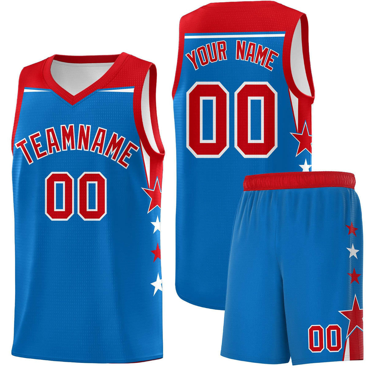 Custom Youth Basketball Uniform Royal Red Two Tone Side Star Color Block Team Jersey