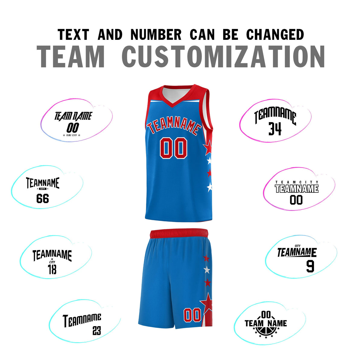 Custom Youth Basketball Uniform Royal Red Two Tone Side Star Color Block Team Jersey