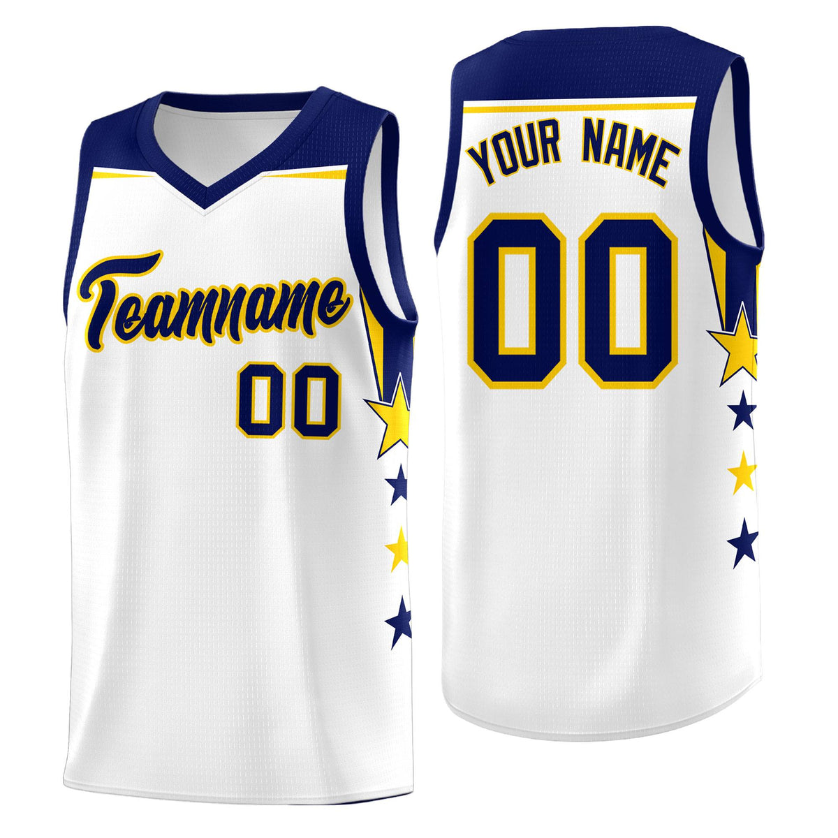 Custom Youth Basketball Uniform White Navy Two Tone Side Star Personalized Team Jersey