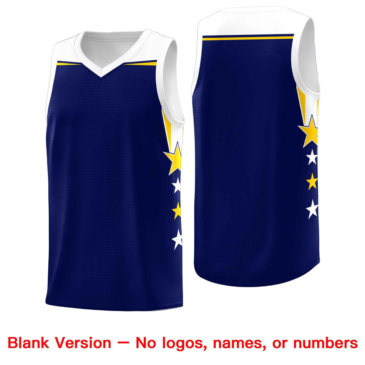 Custom Youth Basketball Uniform Navy White Two Tone Side Star Add Name Number &amp; Logo