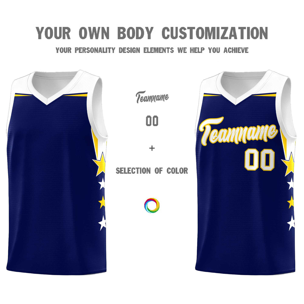 Custom Youth Basketball Uniform Navy White Two Tone Side Star Add Name Number &amp; Logo