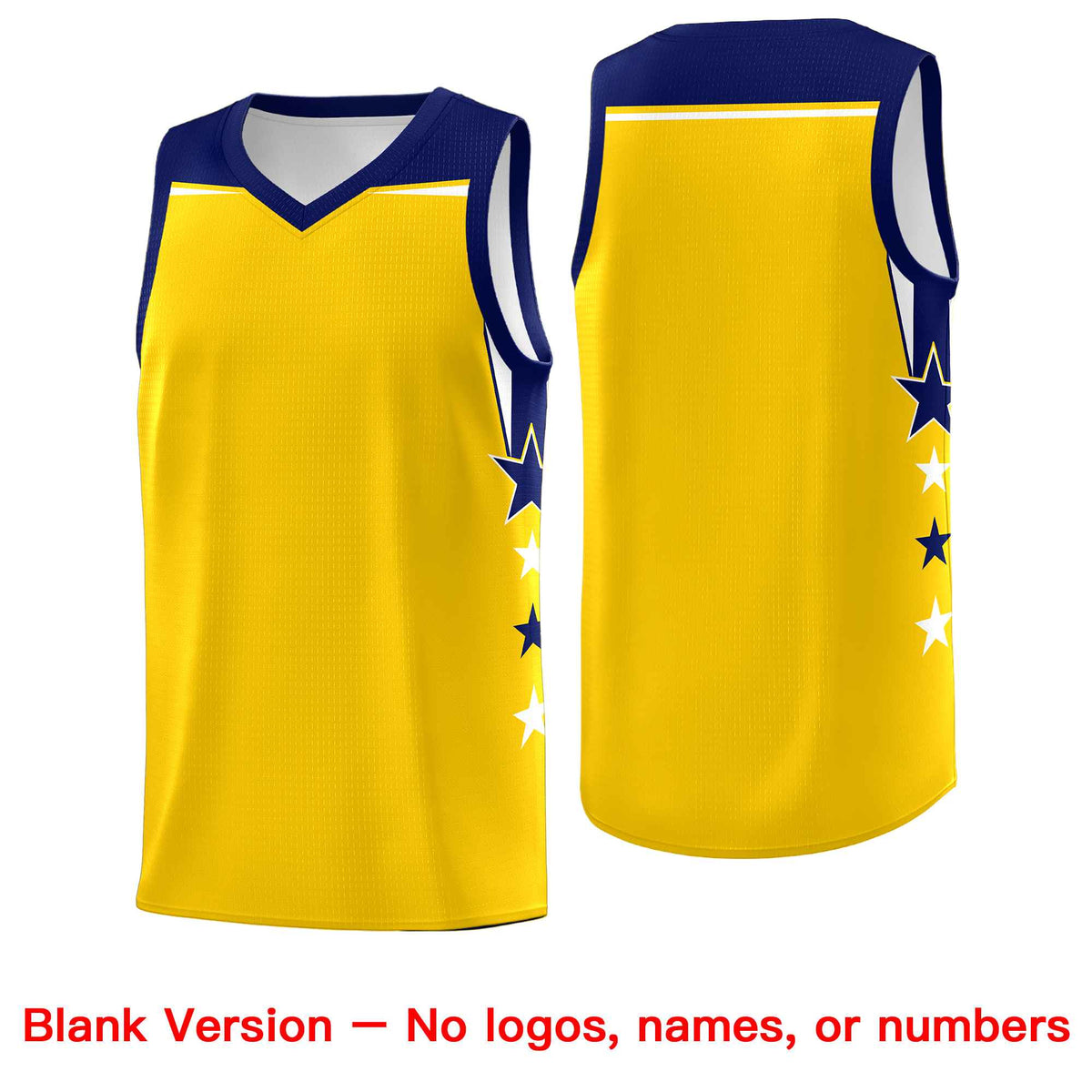 Custom Youth Basketball Uniform Gold Navy Two Tone Side Star Personalized Team Jersey