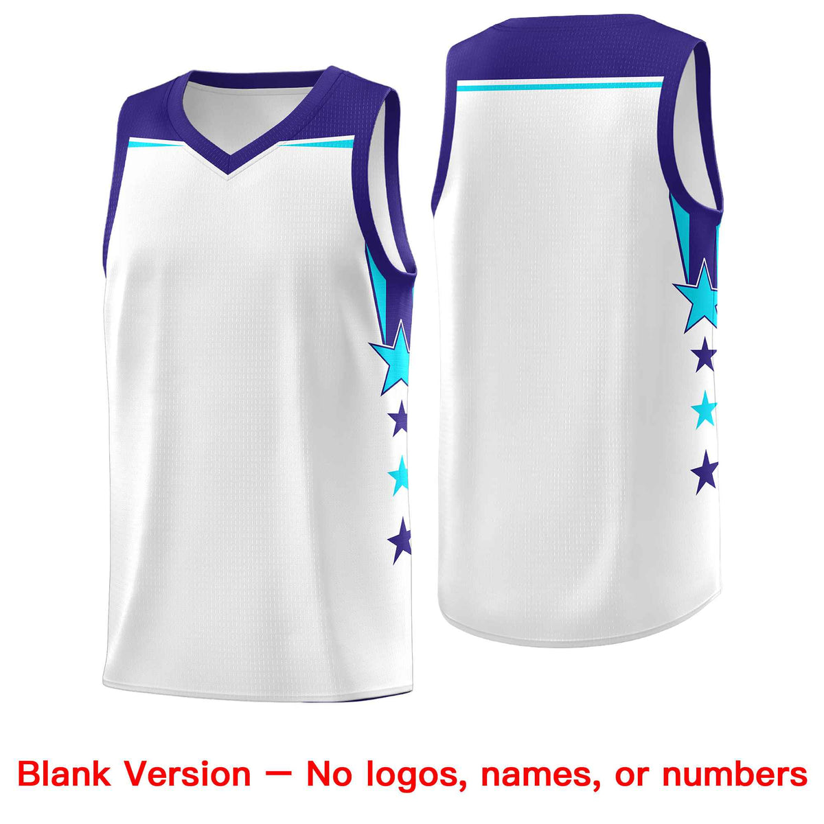 Custom Youth Basketball Uniform White Royal Two Tone Side Star Color Block Team Jersey