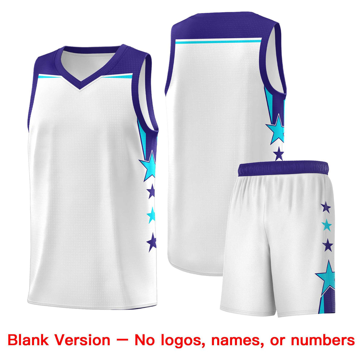 Custom Youth Basketball Uniform White Royal Two Tone Side Star Color Block Team Jersey