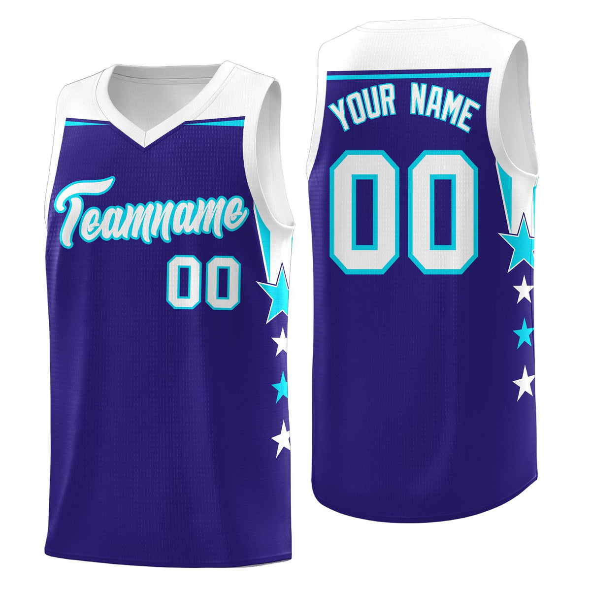 Custom Youth Basketball Uniform Royal White Two Tone Side Star Add Name Number &amp; Logo