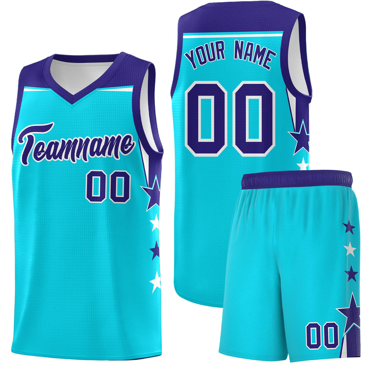 Custom Youth Basketball Uniform Sky Blue Royal Two Tone Side Star Personalized Team Jersey