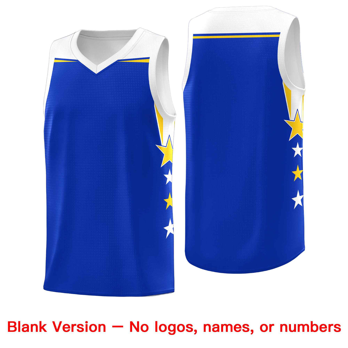 Custom Youth Basketball Uniform Royal White Two Tone Side Star Add Name Number &amp; Logo