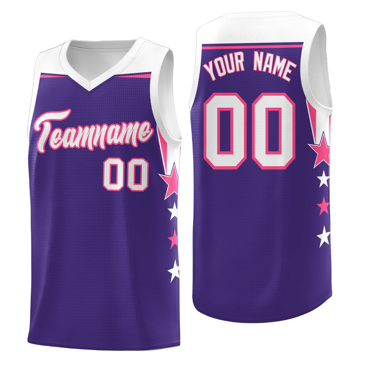 Custom Youth Basketball Uniform Purple White Two Tone Side Star Personalized Team Jersey