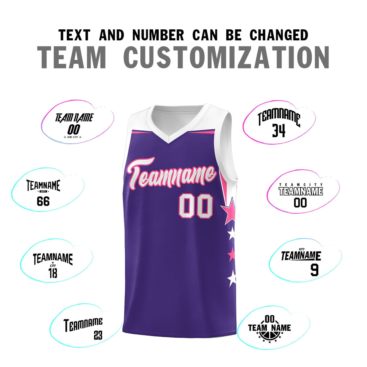 Custom Youth Basketball Uniform Purple White Two Tone Side Star Personalized Team Jersey