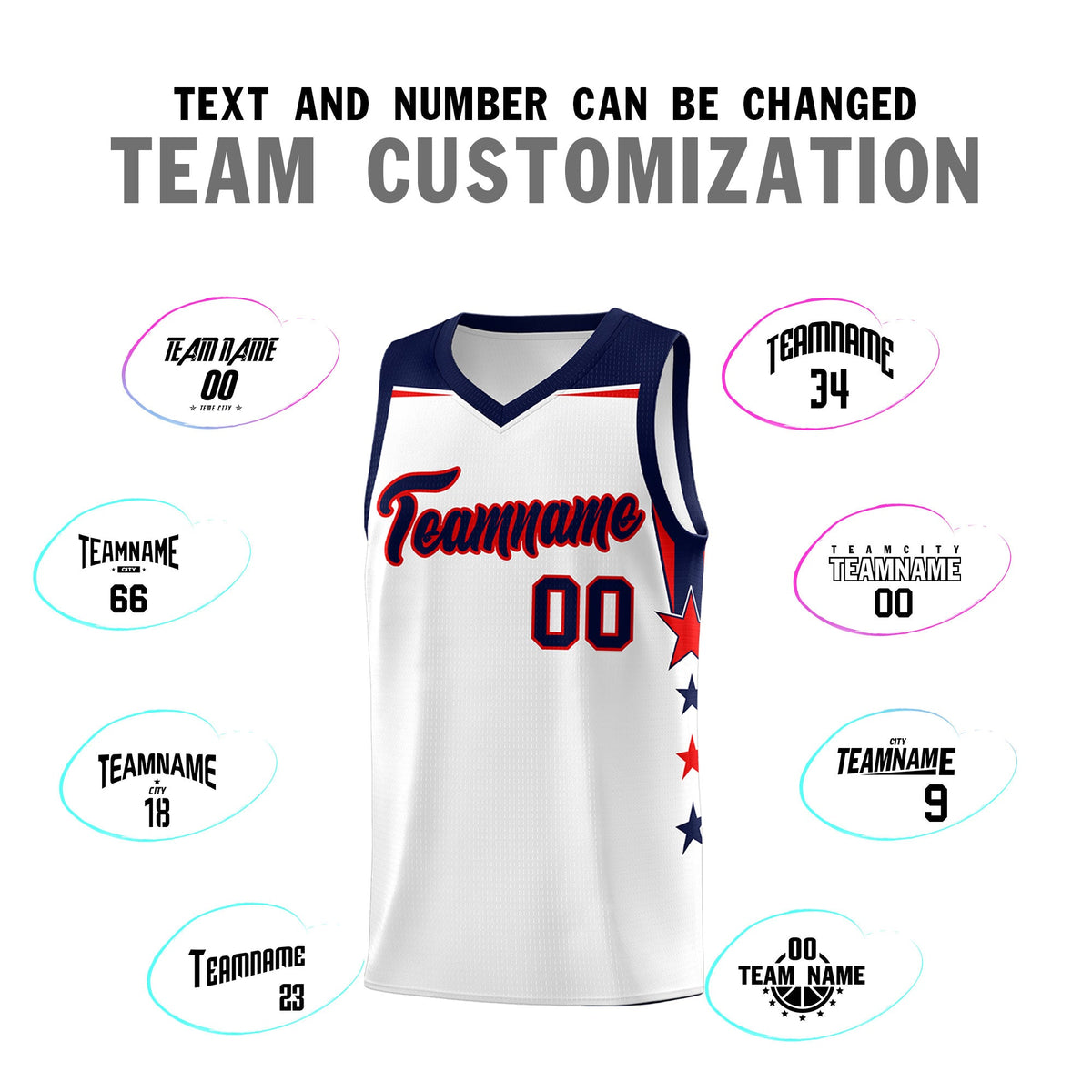 Custom Youth Basketball Uniform White Navy Two Tone Side Star Color Block Team Jersey