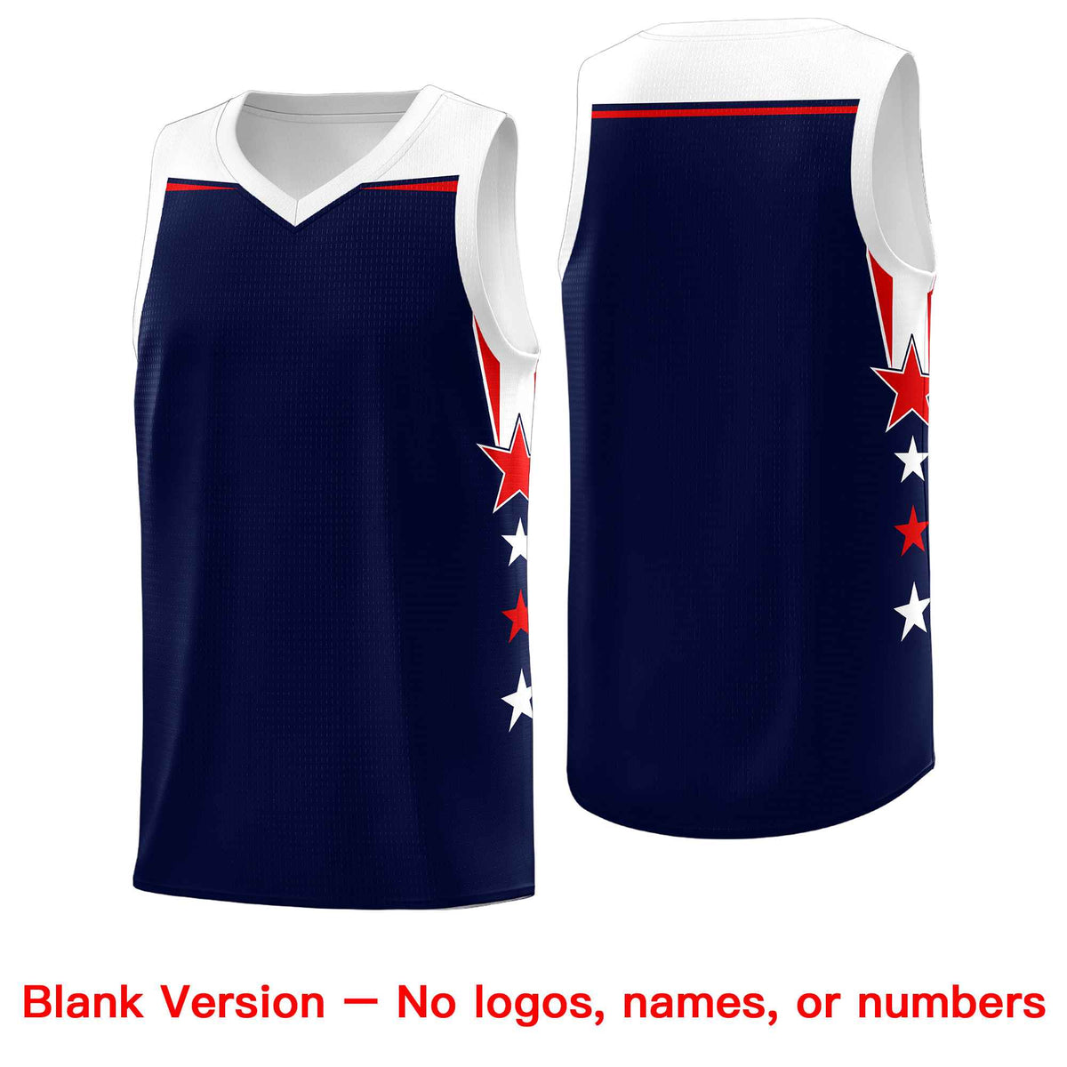 Custom Youth Basketball Uniform Navy White Two Tone Side Star Add Name Number &amp; Logo