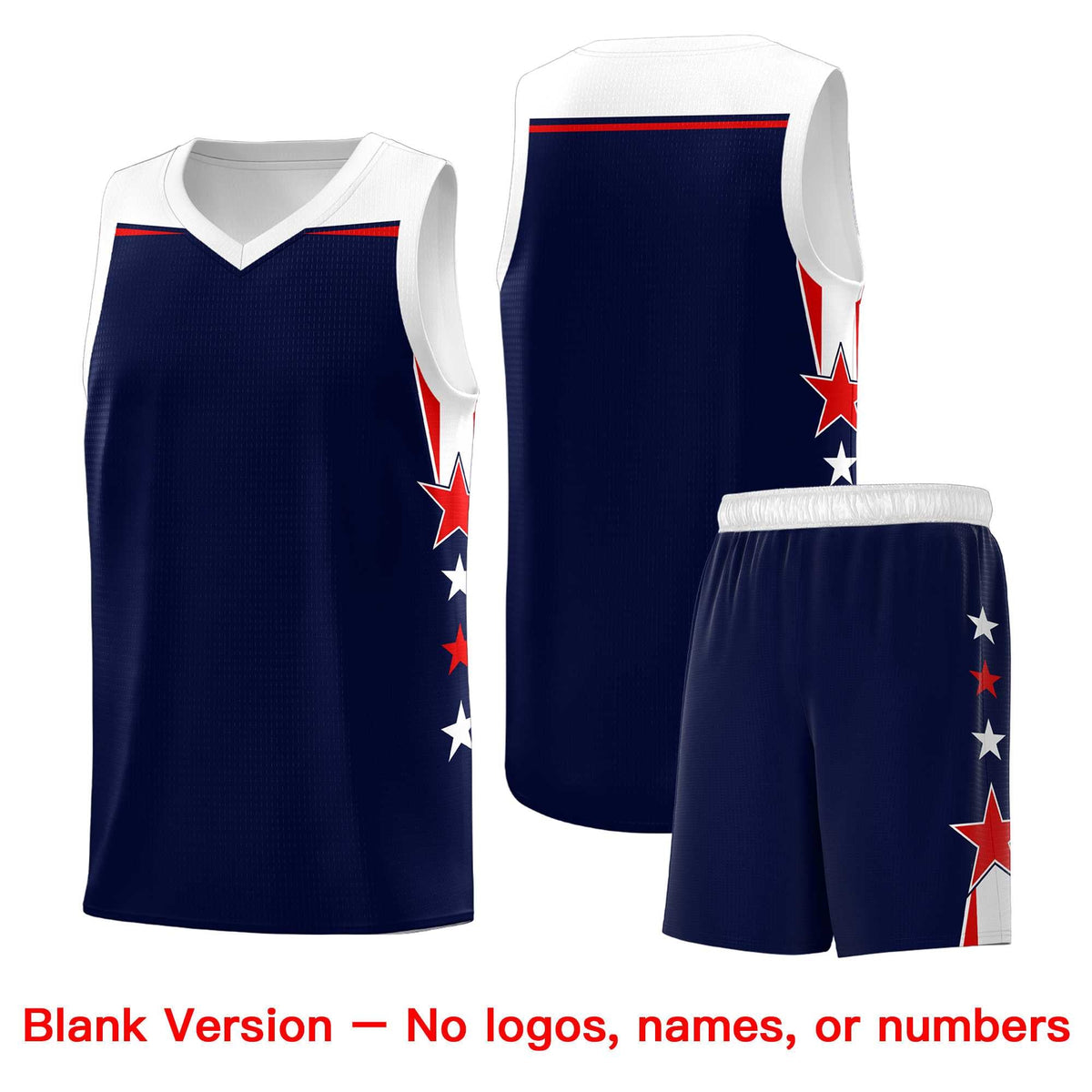 Custom Youth Basketball Uniform Navy White Two Tone Side Star Add Name Number &amp; Logo