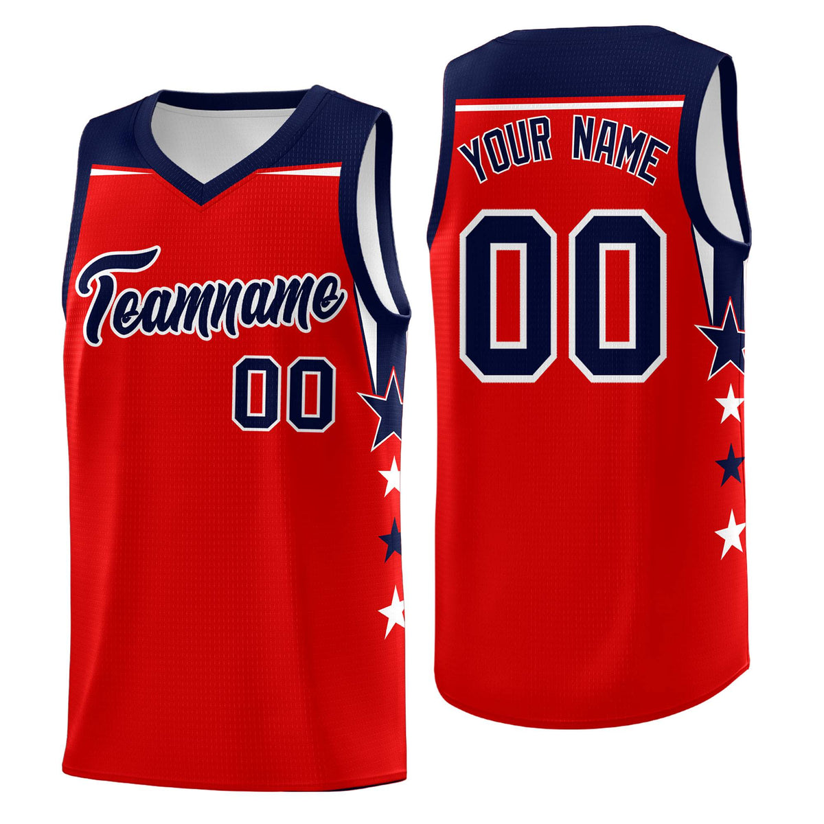 Custom Youth Basketball Uniform Red Navy Two Tone Side Star Personalized Team Jersey