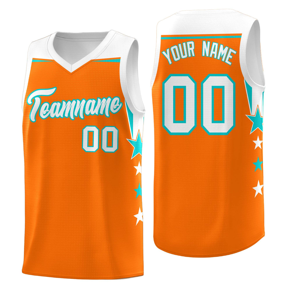 Custom Youth Basketball Uniform Orange White Two Tone Side Star Add Name Number &amp; Logo
