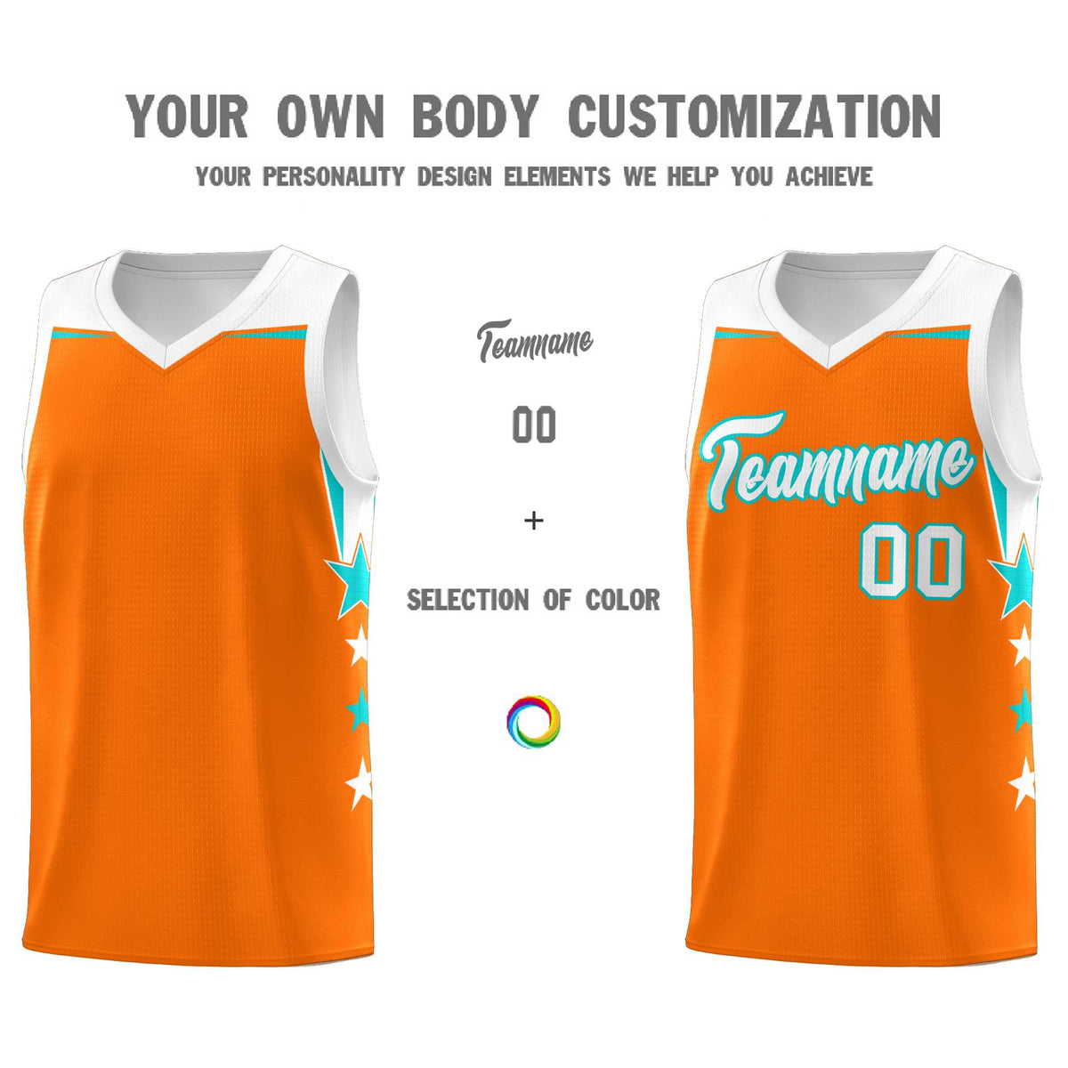 Custom Youth Basketball Uniform Orange White Two Tone Side Star Add Name Number &amp; Logo