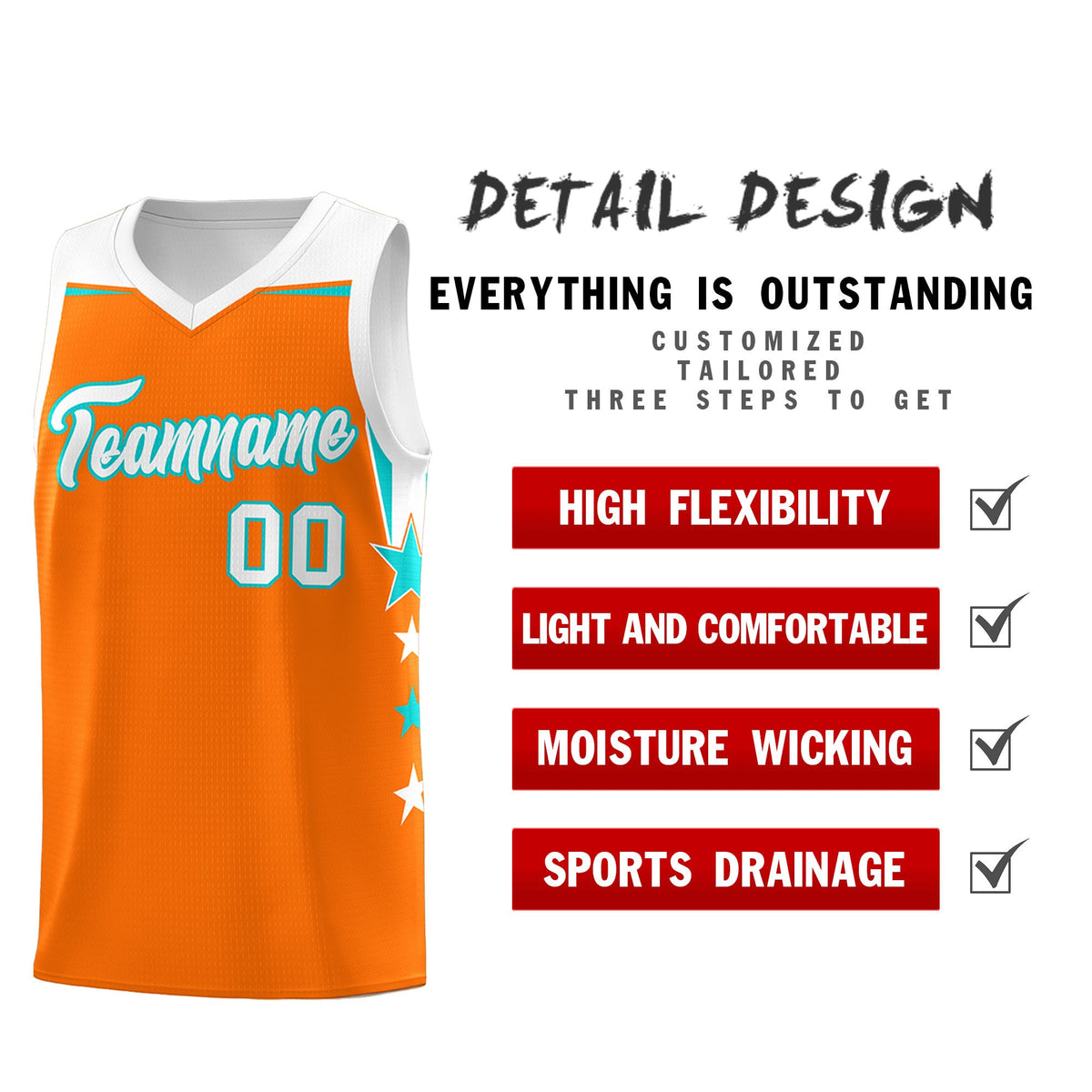 Custom Youth Basketball Uniform Orange White Two Tone Side Star Add Name Number &amp; Logo