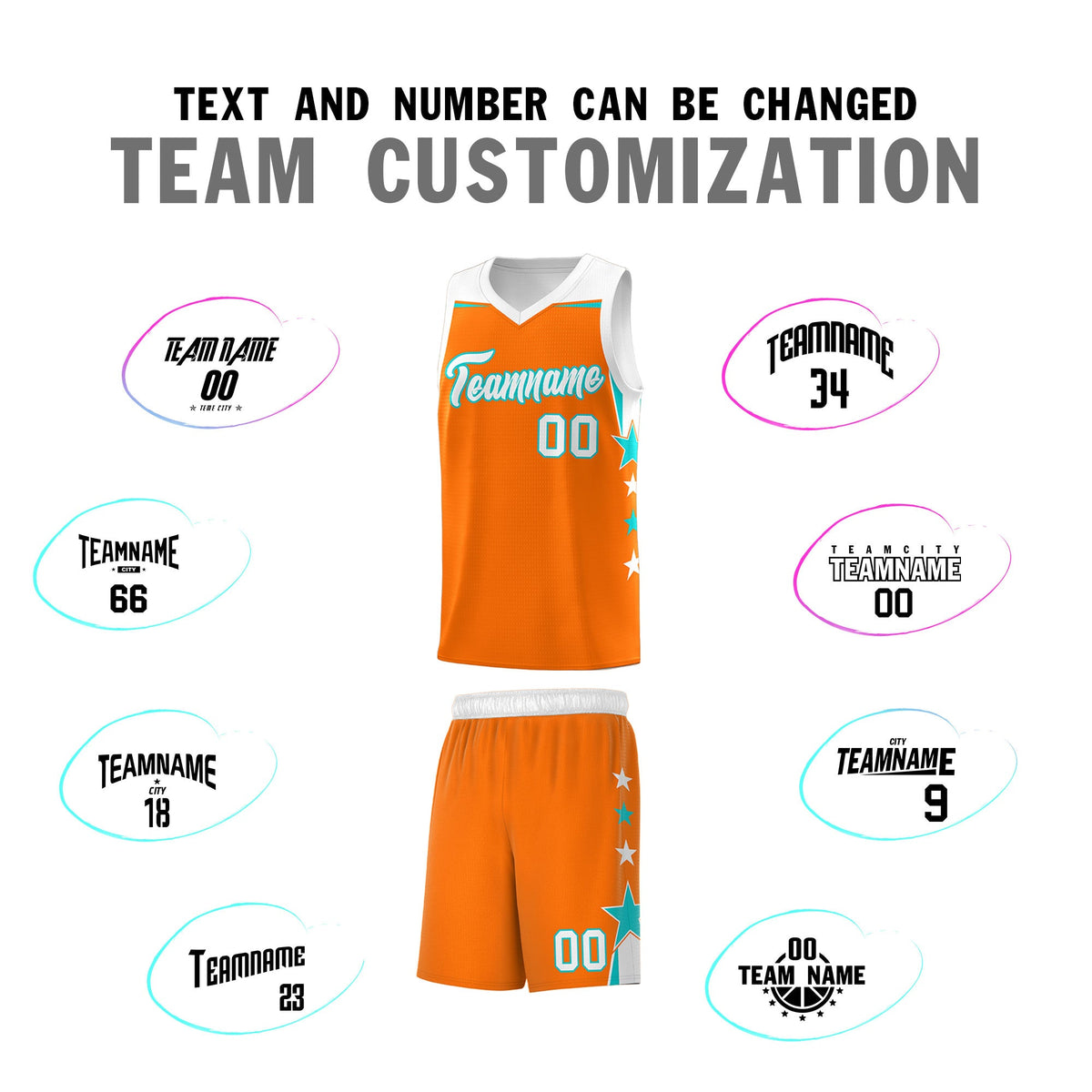 Custom Youth Basketball Uniform Orange White Two Tone Side Star Add Name Number &amp; Logo