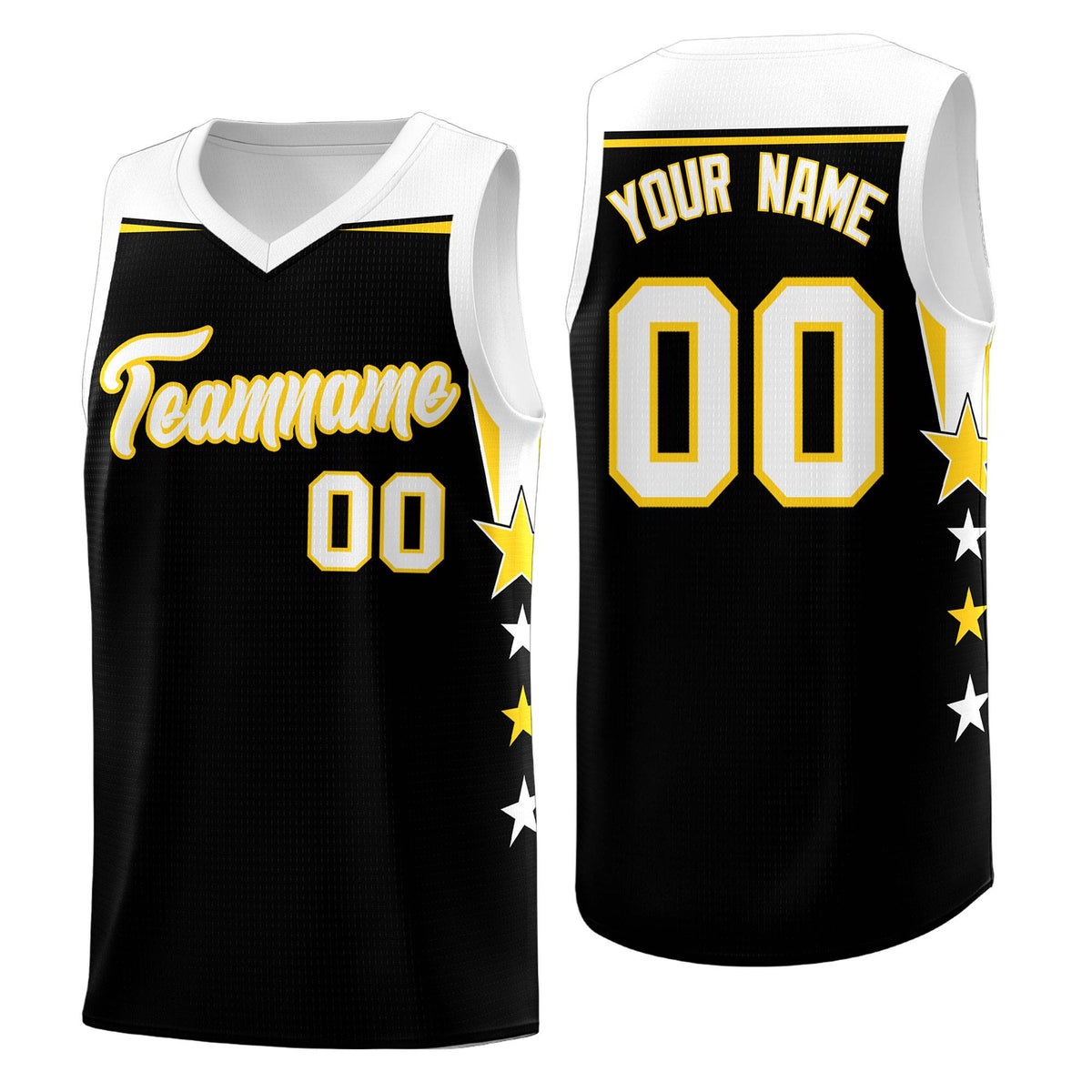 Custom Youth Basketball Uniform Black White Two Tone Side Star Add Name Number &amp; Logo