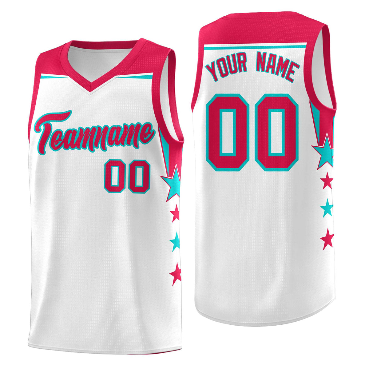 Custom Youth Basketball Uniform White Red Two Tone Side Star Color Block Team Jersey