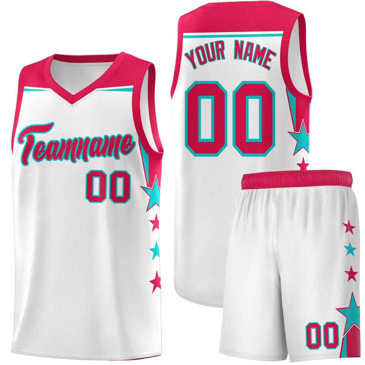 Custom Youth Basketball Uniform White Red Two Tone Side Star Color Block Team Jersey
