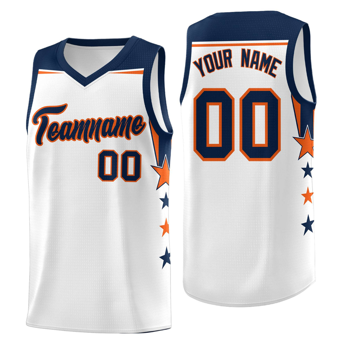 Custom Youth Basketball Uniform White Navy Two Tone Side Star Color Block Team Jersey