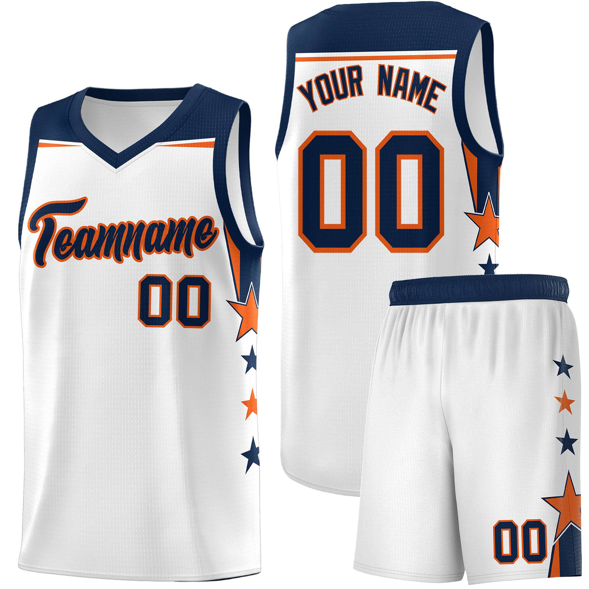 Custom Youth Basketball Uniform White Navy Two Tone Side Star Color Block Team Jersey