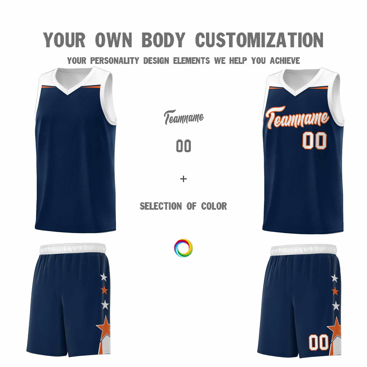 Custom Youth Basketball Uniform Navy White Two Tone Side Star Add Name Number &amp; Logo