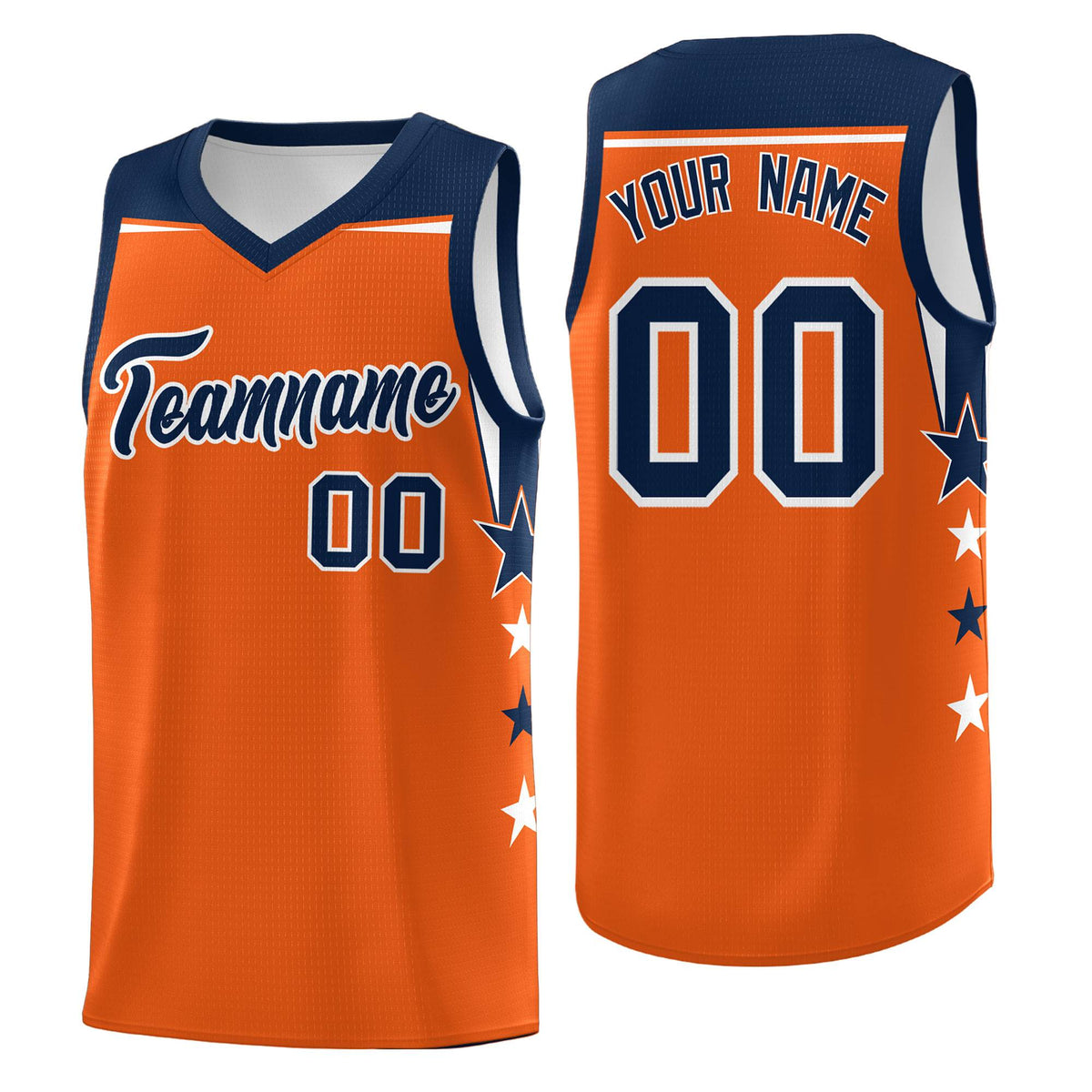 Custom Youth Basketball Uniform Orange Navy Two Tone Side Star Personalized Team Jersey