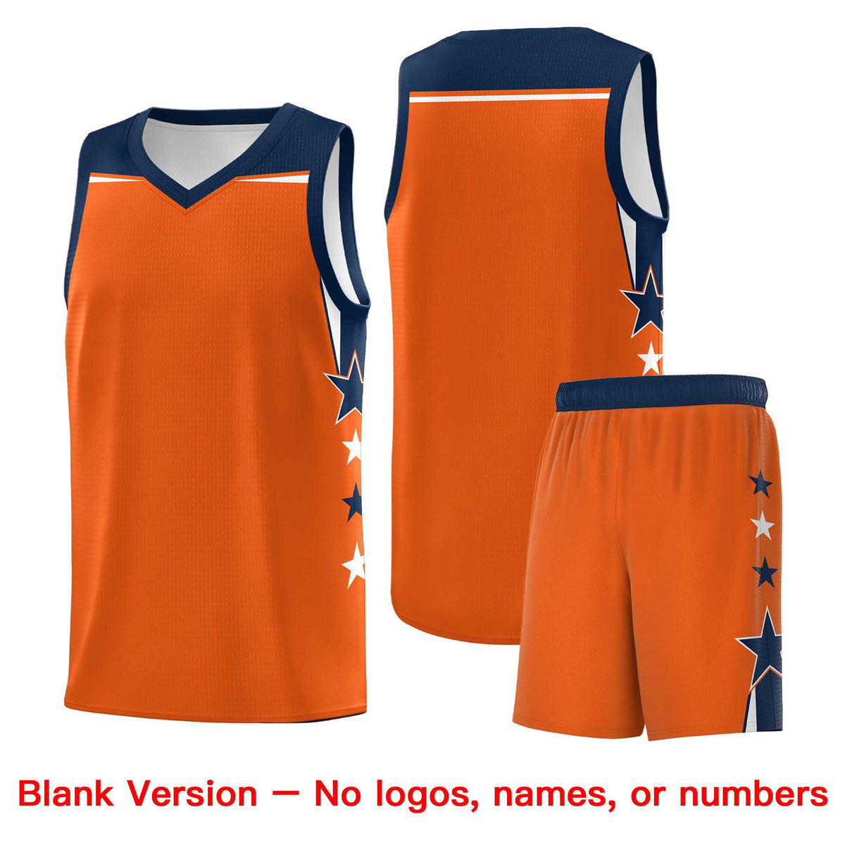 Custom Youth Basketball Uniform Orange Navy Two Tone Side Star Personalized Team Jersey
