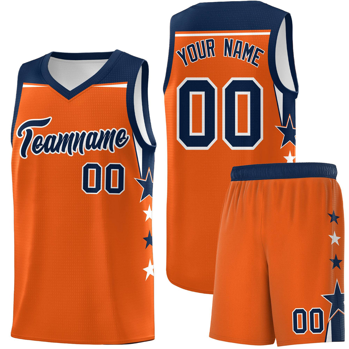 Custom Youth Basketball Uniform Orange Navy Two Tone Side Star Personalized Team Jersey