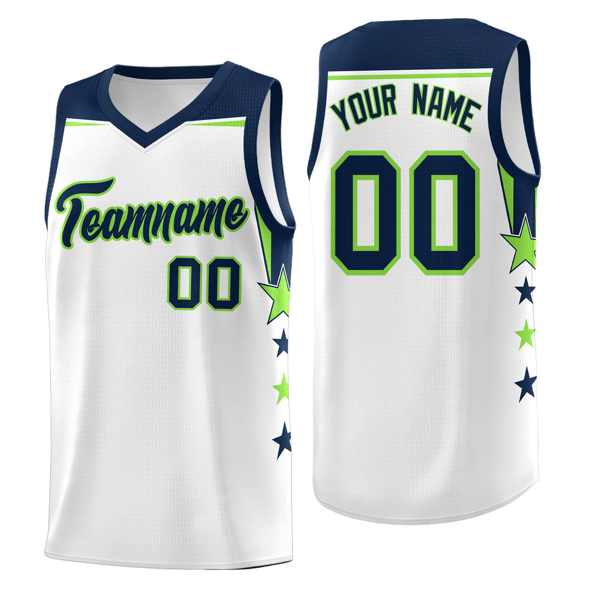 Custom Youth Basketball Uniform White Navy Two Tone Side Star Color Block Team Jersey