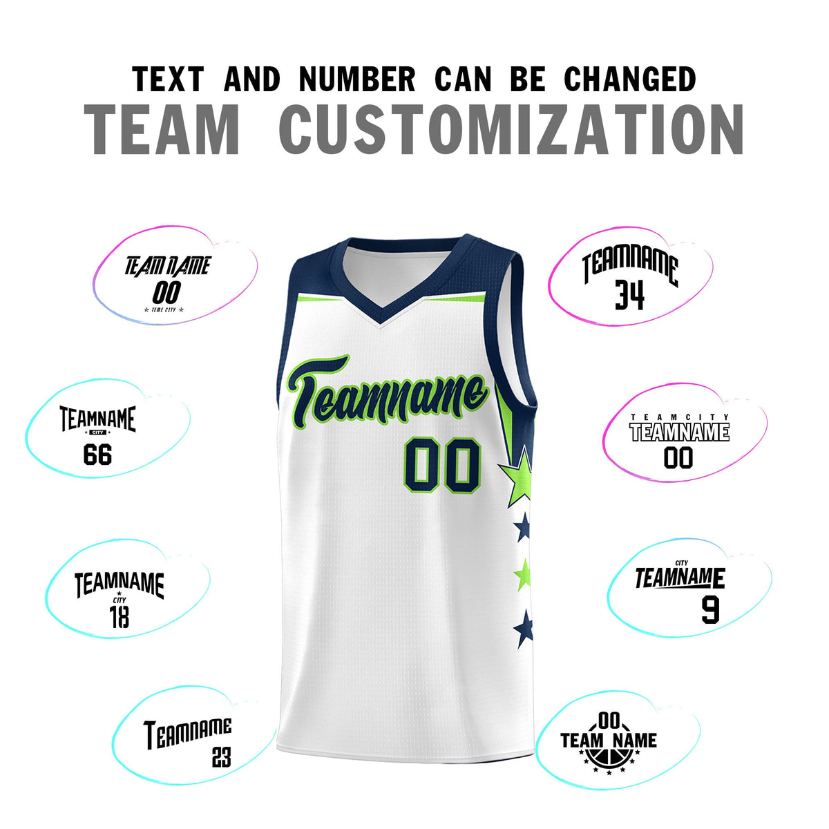 Custom Youth Basketball Uniform White Navy Two Tone Side Star Color Block Team Jersey